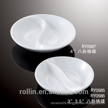 cheap white porcelain round divided sauce dish